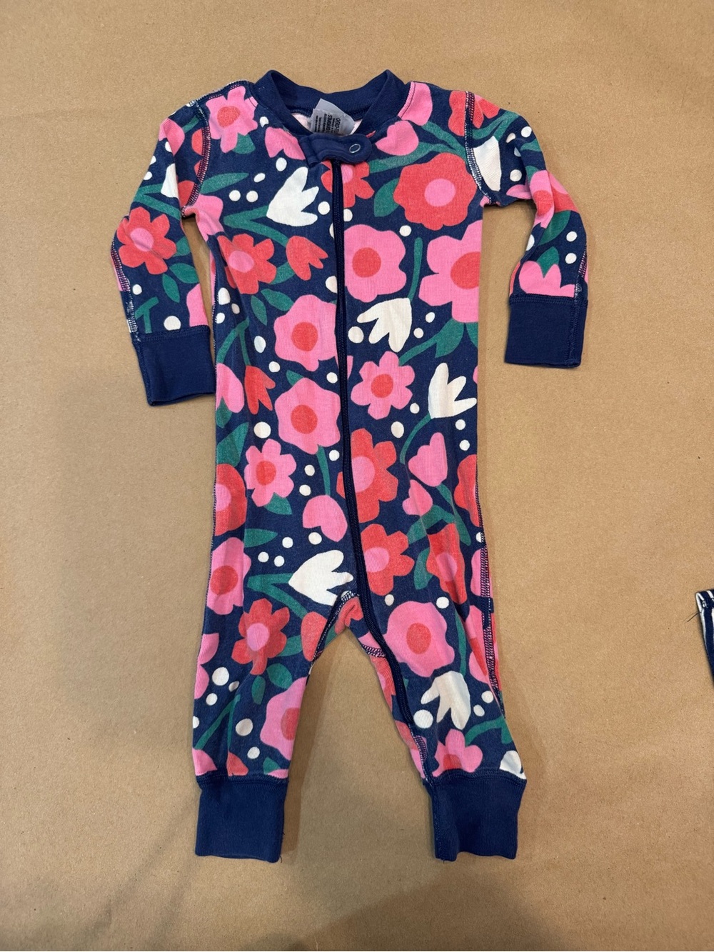 Hanna Andersson Floral One-Piece Pajamas - Navy with Pink Flowers